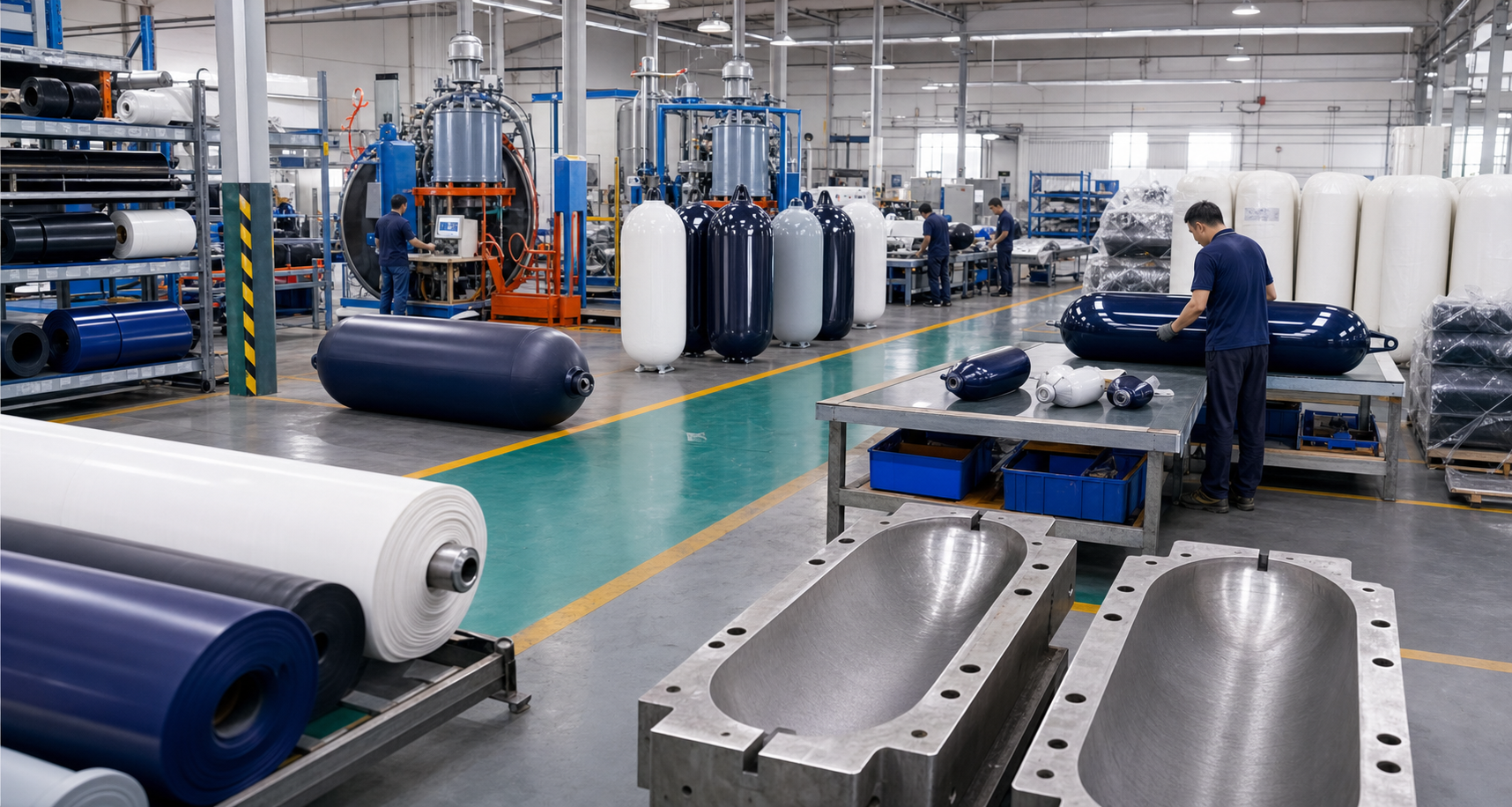 Marine fender production workshop and quality control area